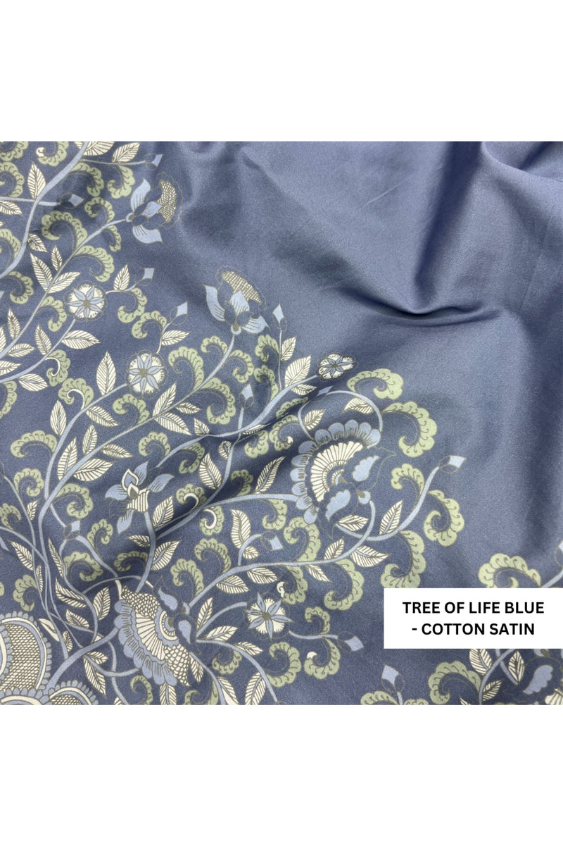 Classic Tree of Life - Blue Pyjama Set Luxury Cotton Satin