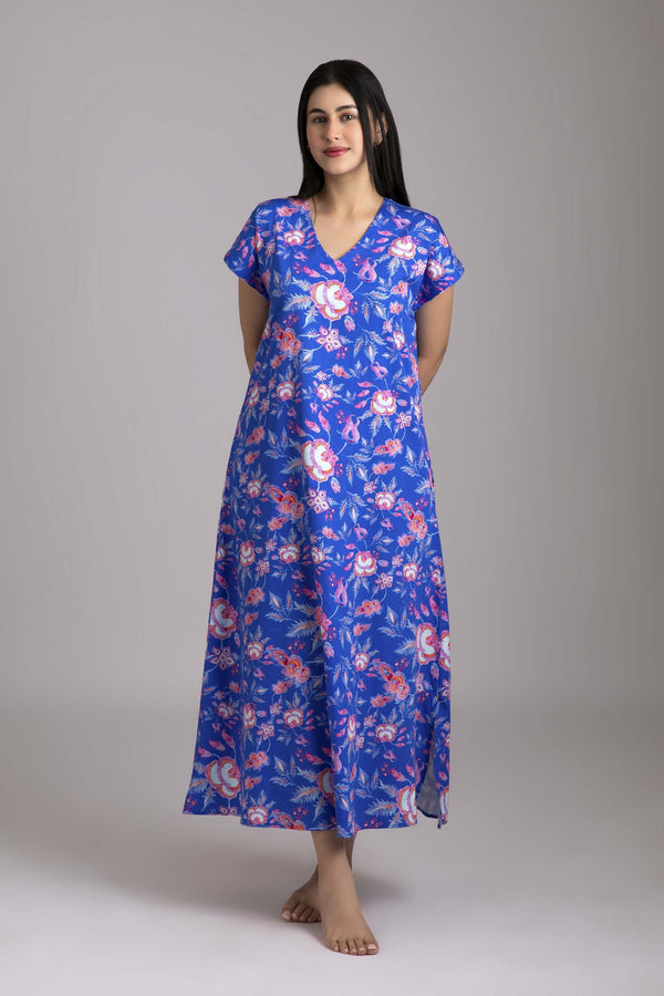 Poise Urmi Ink Night Gown - Luxury Cotton Satin Wear
