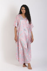 Alluring Gul Grey Kaftan - Luxury Poly Satin Night Wear