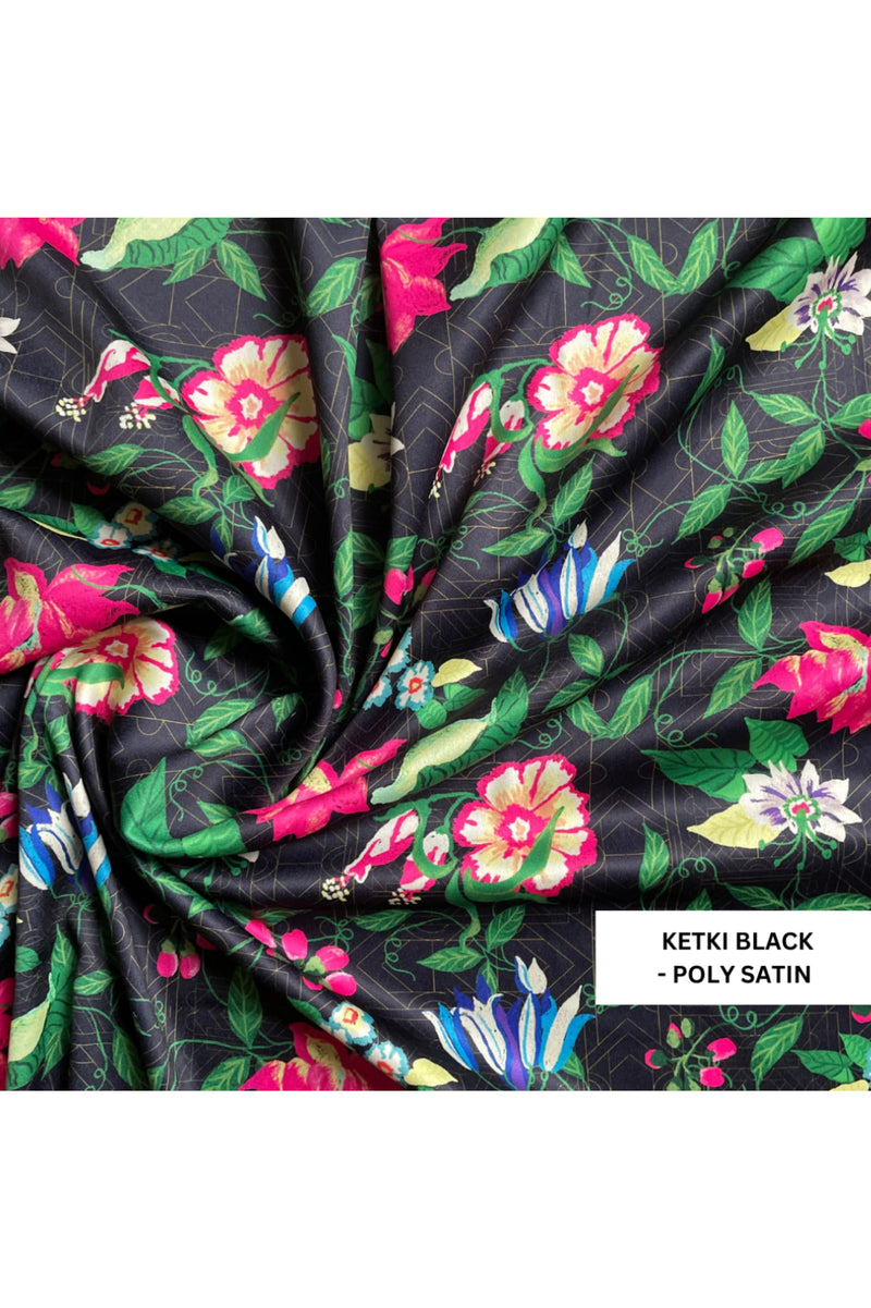 Alluring Ketki Black Kaftan - F Luxury Poly Satin Night