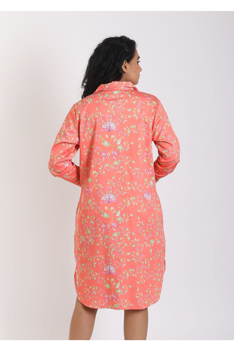 Always Aisha Coral Sleep Shirt - Luxury Cotton Satin Night
