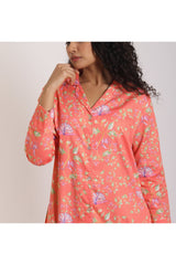 Always Aisha Coral Sleep Shirt - Luxury Cotton Satin Night
