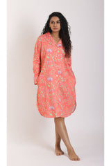 Always Aisha Coral Sleep Shirt - Luxury Cotton Satin Night