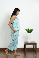 Charming Juhii Aqua Pyjama Set - Luxury Cotton Satin Night