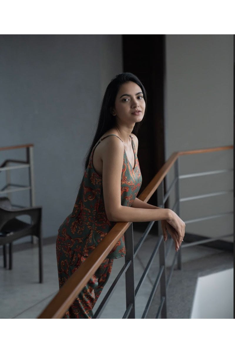 Charming Venetian Evergreen Pyjama Set - Luxury Poly Satin