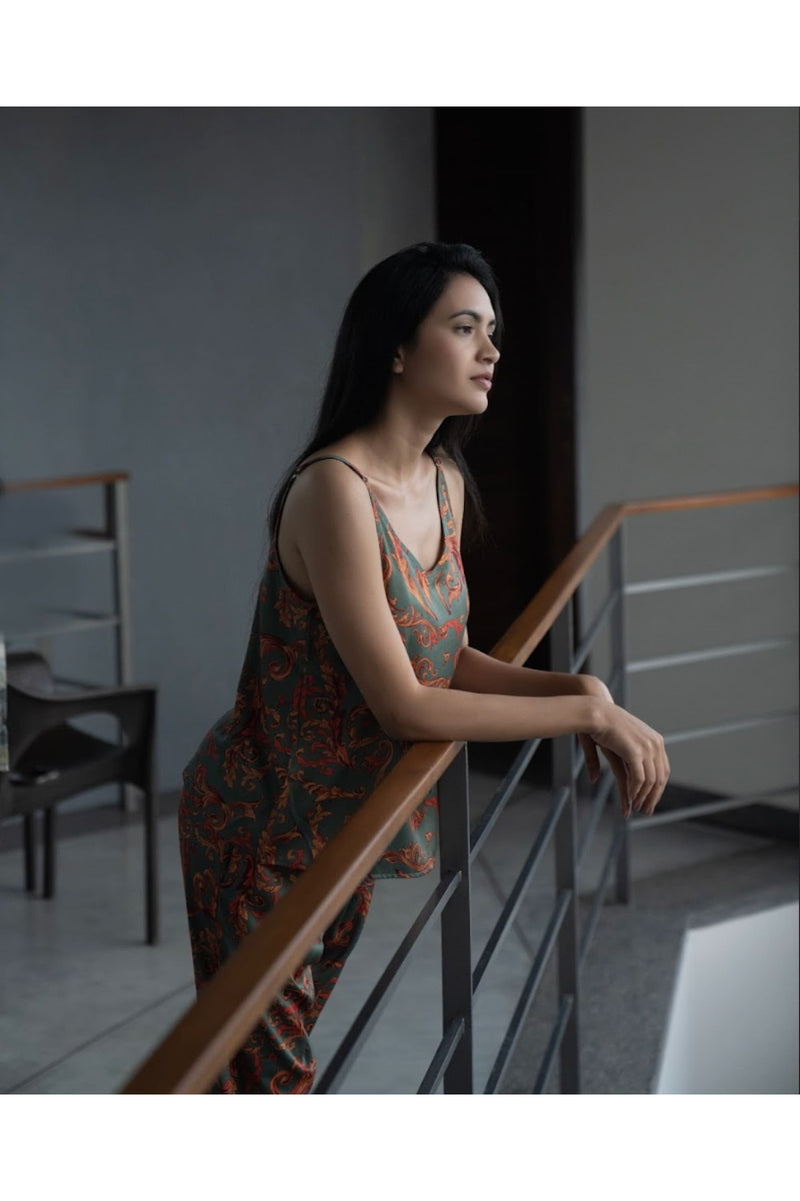 Charming Venetian Evergreen Pyjama Set - Luxury Poly Satin