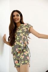 Chic Kumud Grey Shorts Set - Luxury Poly Satin Night Wear