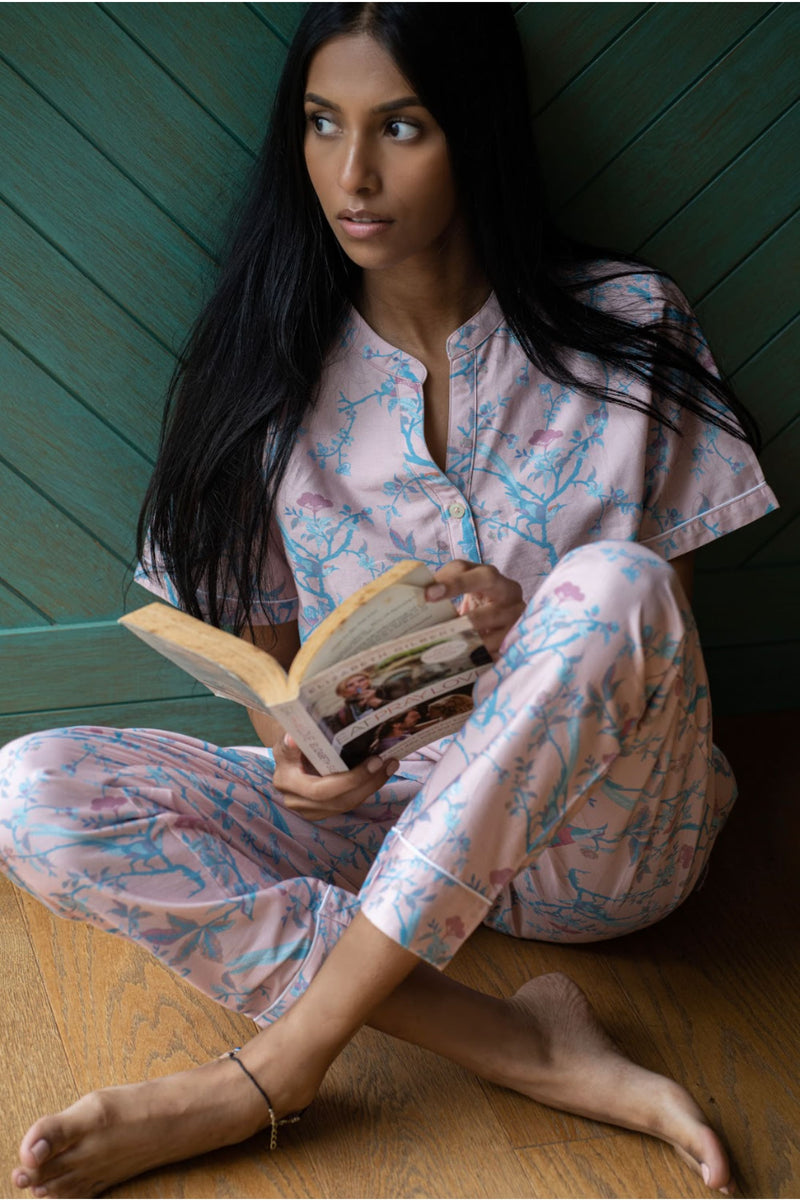 Classic Huma Pink Pyjama Set - Luxury Cotton Satin Night