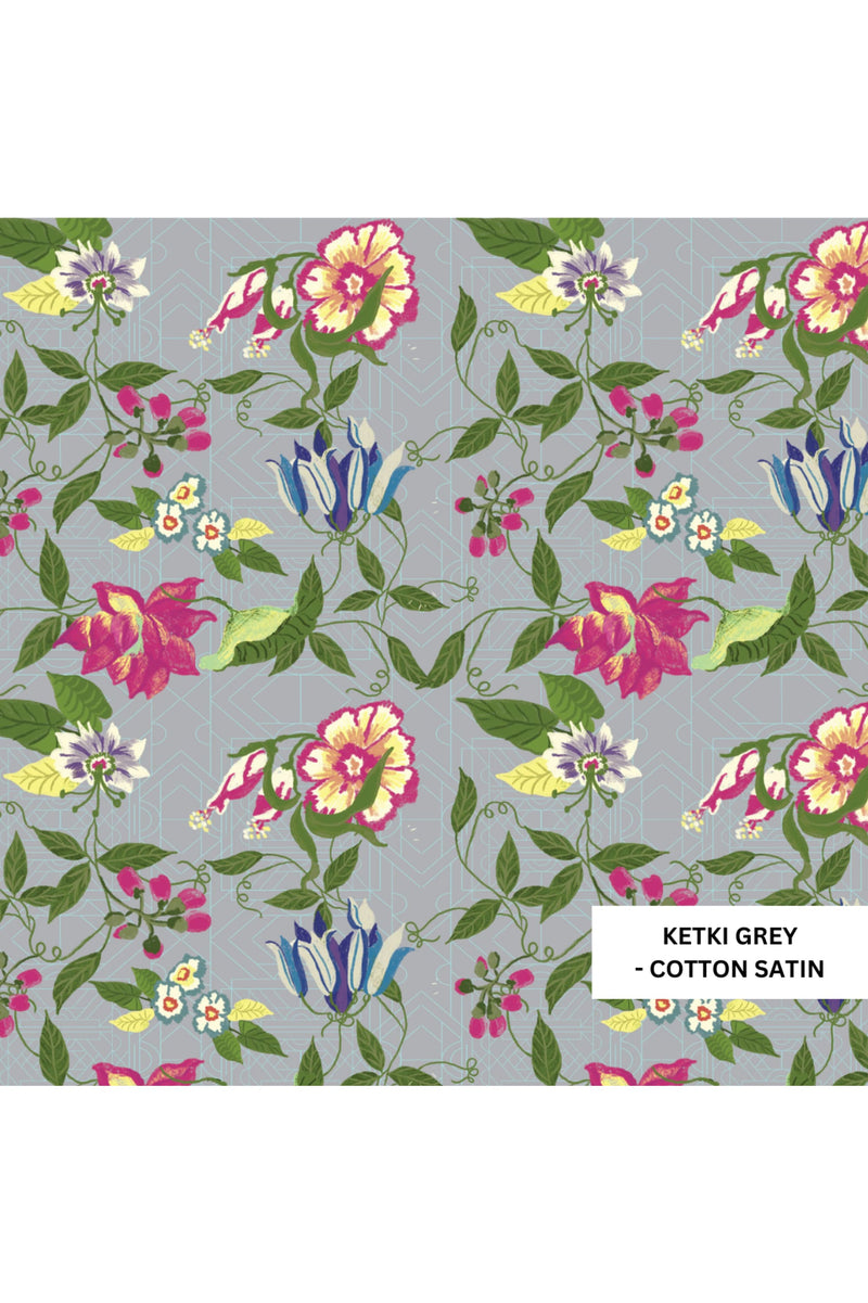 Classic Ketki Grey Pyjama Set - Luxury Cotton Satin Night
