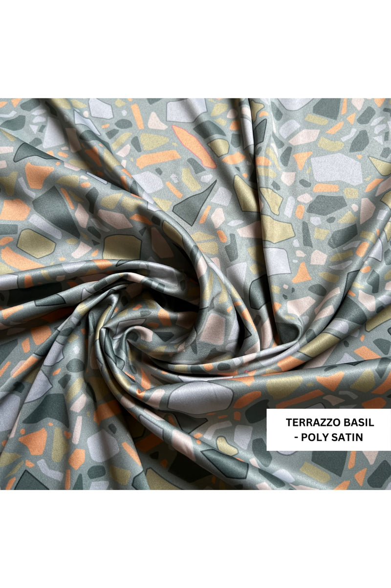 Classic Terrazzo Basil Pyjama Set - Luxury Poly Satin Night