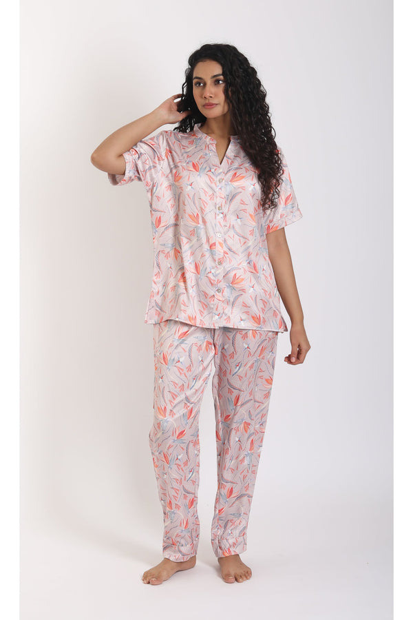 Classic Tia Blush Pyjama Set - Luxury Poly Satin Night Wear