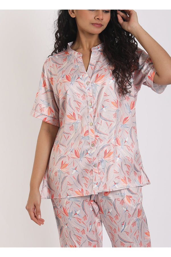 Classic Tia Blush Pyjama Set - Luxury Poly Satin Night Wear