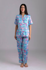 Classic Urmi Sea Green Pyjama Set - Luxury Poly Satin Night