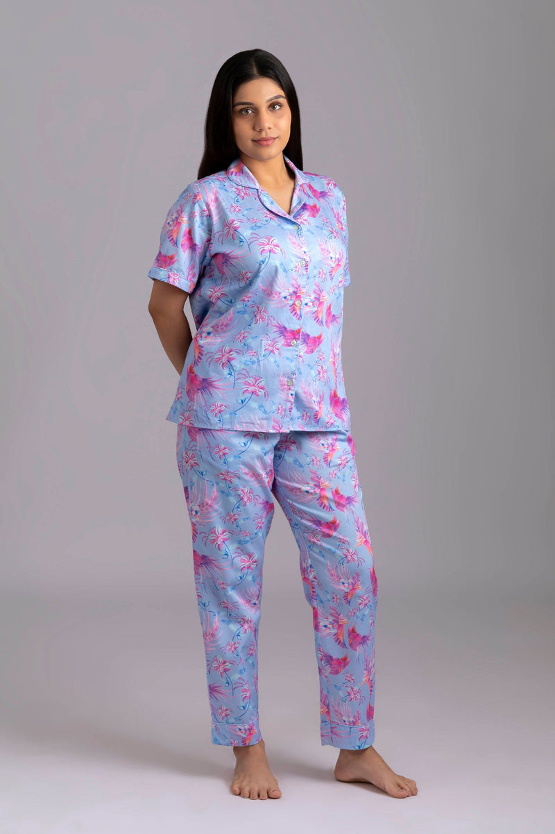 Eternal Ayka Powder blue Pyjama Set - Luxury Cotton Night