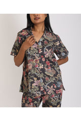 Eternal Mahua Dark Pyjama Set - Luxury Cotton Satin Night