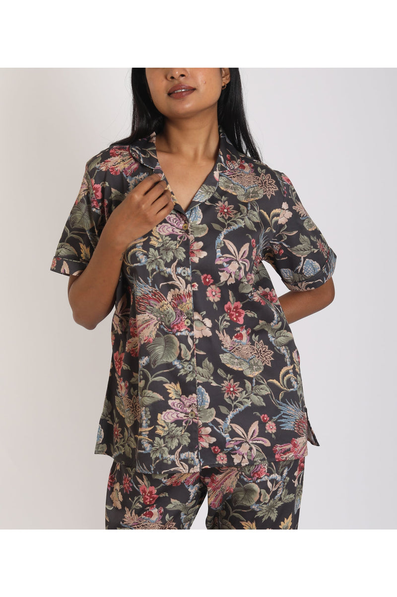 Eternal Mahua Dark Pyjama Set - Luxury Cotton Satin Night