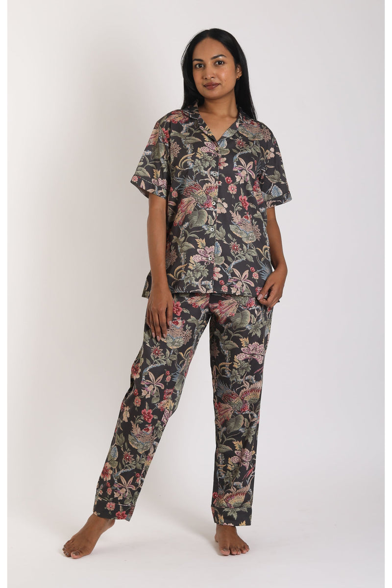 Eternal Mahua Dark Pyjama Set - Luxury Cotton Satin Night