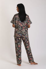 Eternal Mahua Dark Pyjama Set - Luxury Cotton Satin Night