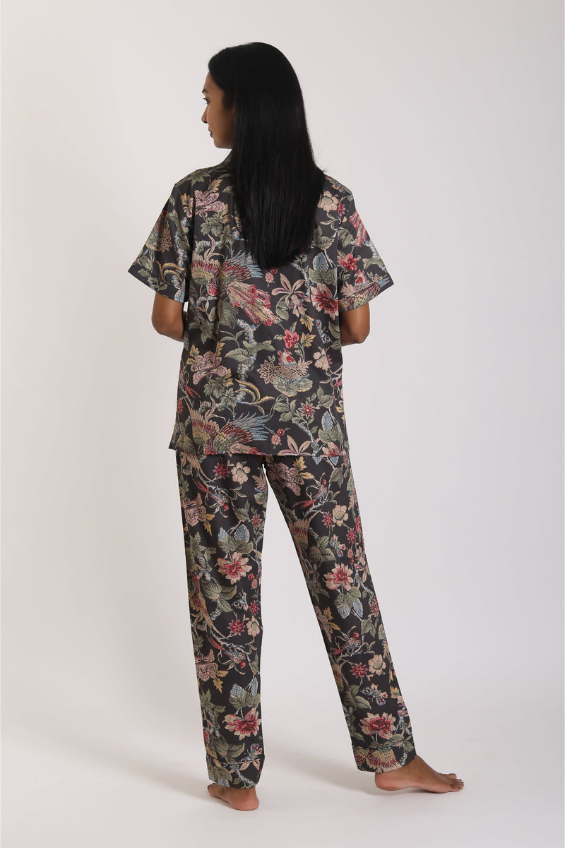 Eternal Mahua Dark Pyjama Set - Luxury Cotton Satin Night