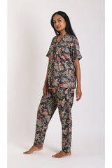Eternal Mahua Dark Pyjama Set - Luxury Cotton Satin Night