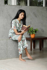 MODISH VYOMA AQUA - Luxury Poly Satin Night Suit for Women