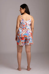 Naina-Eyes  Fabric-Cotton satin  Style-Playful   This playsuit is perfect for a balmy evening - a cheerful yet curious camisole coordinated with elegant shorts adds meaning to comfort and relaxation. 