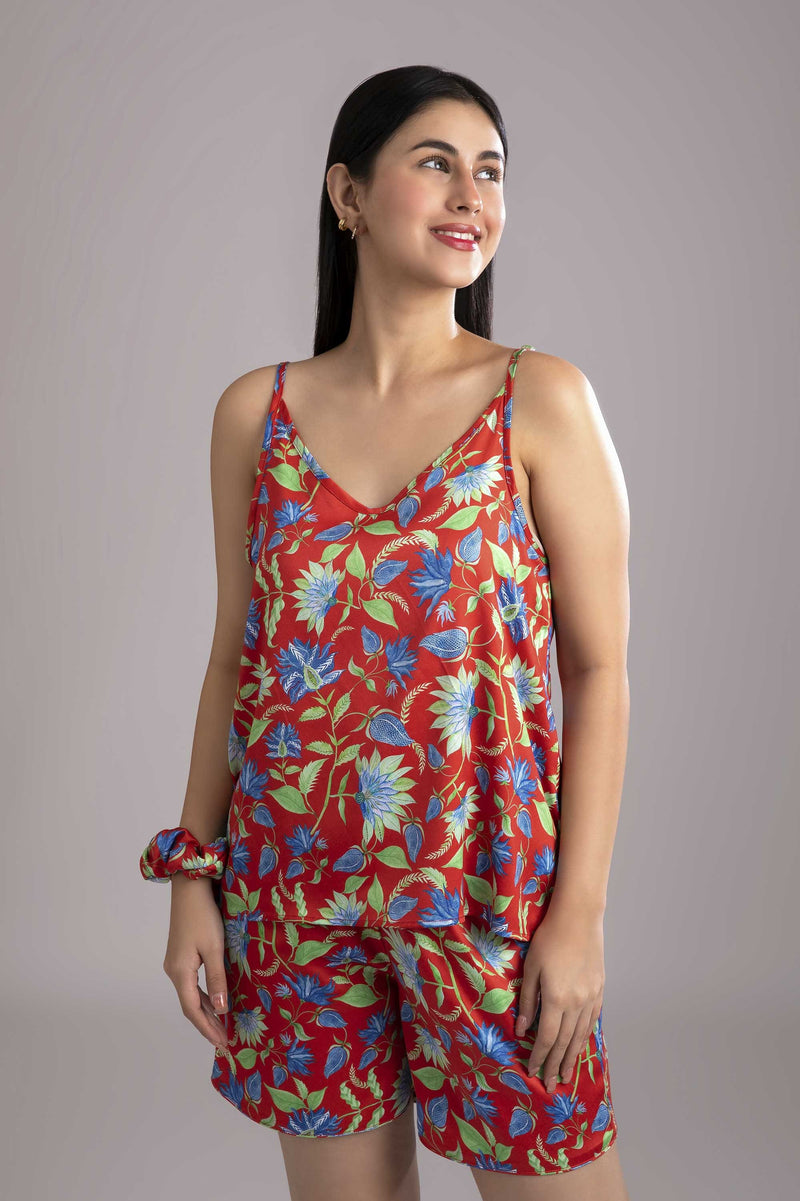 Rina-Beloved  Fabric-Poly satin  Style-Playful   This playsuit is perfect for a balmy evening - a cheerful yet curious camisole coordinated with elegant shorts adds meaning to comfort and relaxation. 