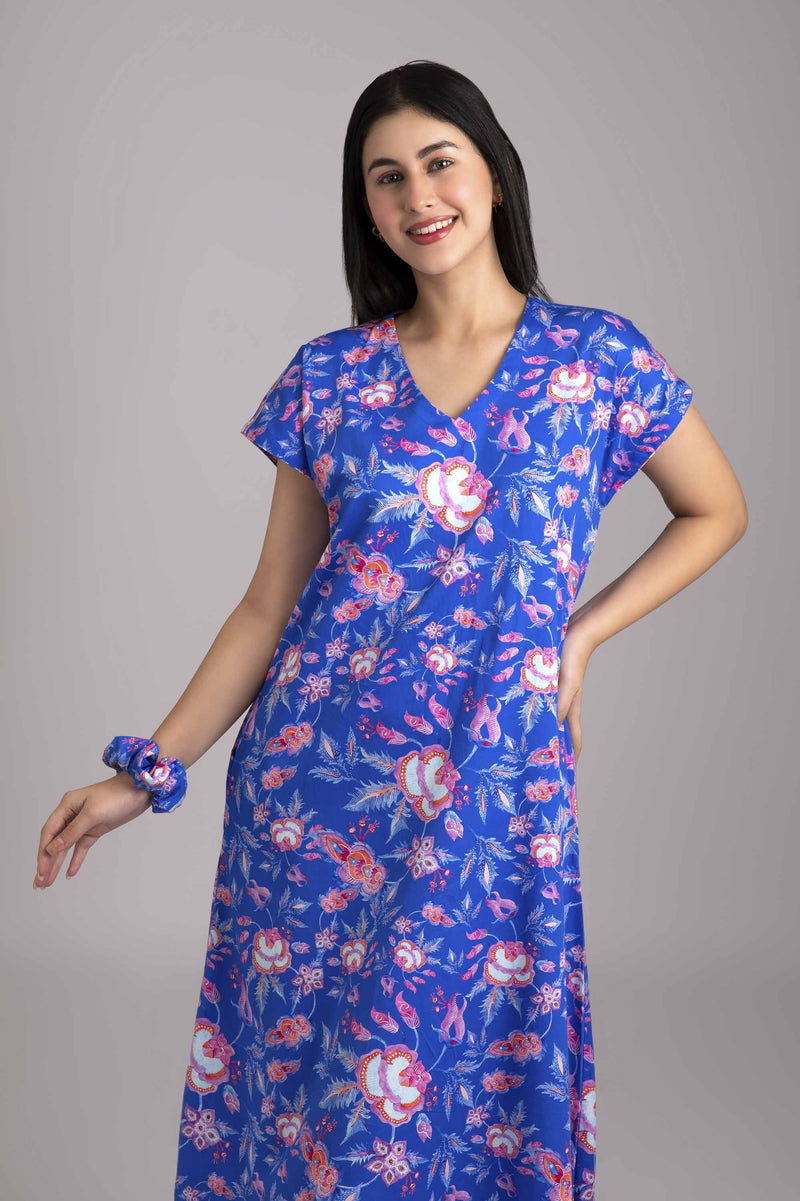Poise Urmi Ink Night Gown - Luxury Cotton Satin Wear