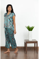 Ritzy Huma Teal Pyjama Set - Luxury Poly Satin Night Wear