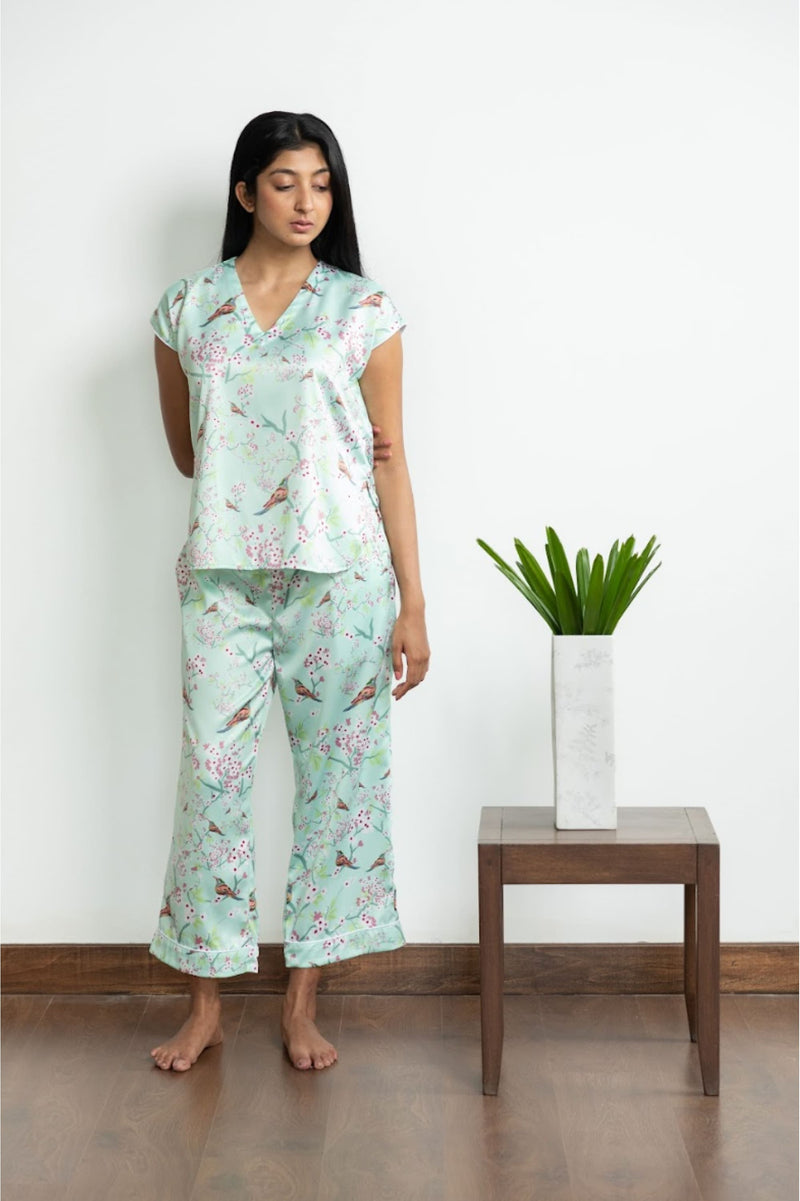 Ritzy Juhii Mint Pyjama Set - Luxury Poly Satin Night Wear