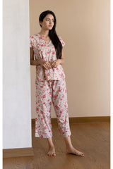 Ritzy Sakura Ivory Pyjama Set - Luxury Cotton Satin Night