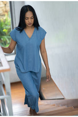 Ritzy Silky Denim Pyjama Set - Luxury Cotton Night Wear