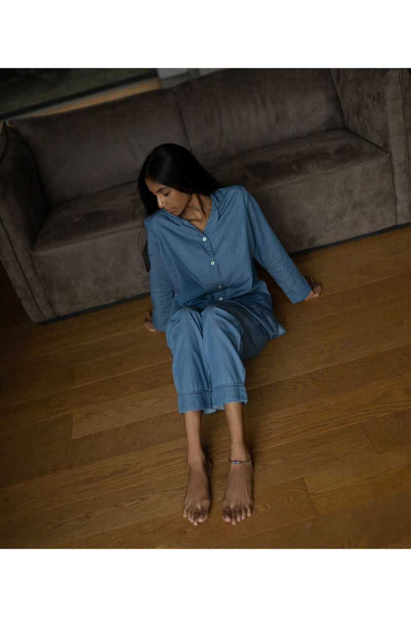 Timeless Silky Denim Pyjama Set - Luxury Cotton Night Wear