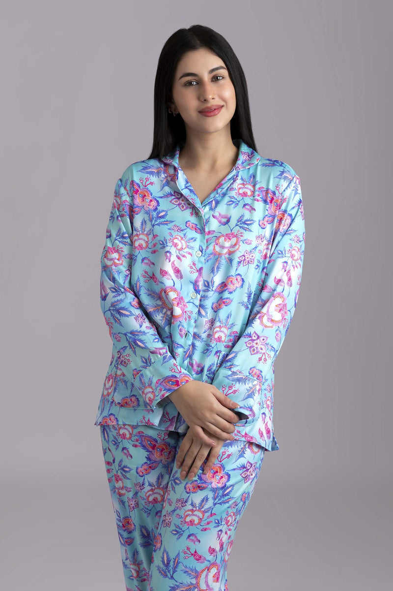 Timeless Urmi Sea green Pyjama Set - Luxury Poly Satin