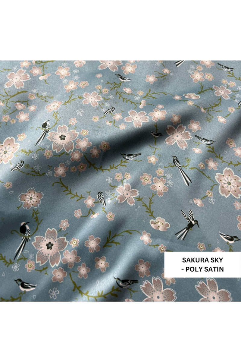 Urban Sakura Sky Shorts Set - Luxury Poly Satin Night Wear