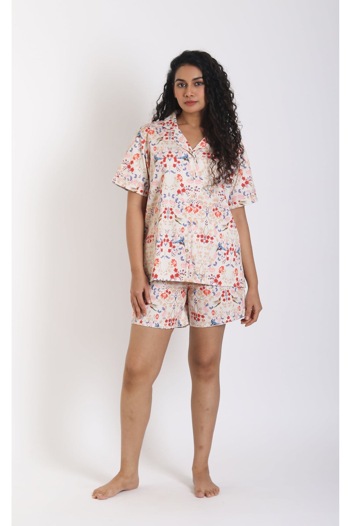 knee length dresses for ladies Multicolor Floral Printed Cotton Women's Night Suit-Shorts set