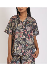 Whimsical Mahua Dark Shorts Set - Luxury Cotton Satin Night