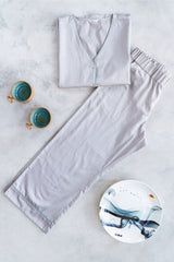 Ritzy GREY - FortyWinksCompany v neck batwing printed mughal digital culottes nightwear nightsuit sleepwear loungewear mehtaab collection
