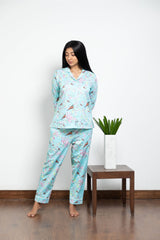 TIMELESS JUHII AQUA - Luxury Cotton Satin Night Suit for